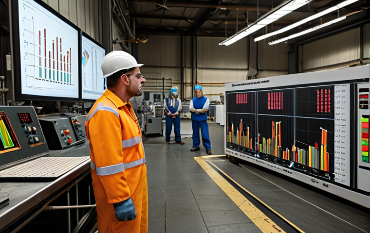 **
A factory with outdated emission factors, showing workers looking frustrated and concerned, with graphs indicating missed targets. Focus on the factory setting and the sense of setback.
**