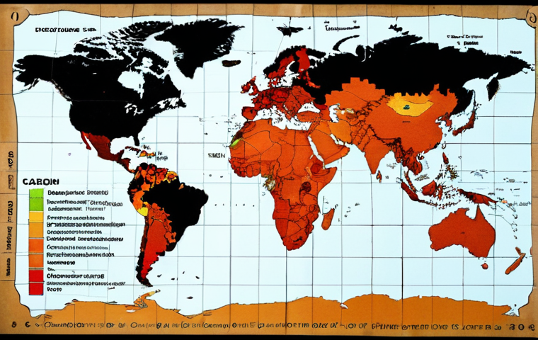 **Image Prompt:** A world map depicting carbon emission quotas, highlighting the disparity between developed and developing nations. Focus on the concept of "common but differentiated responsibilities," with visual cues representing technology transfer and financial aid.