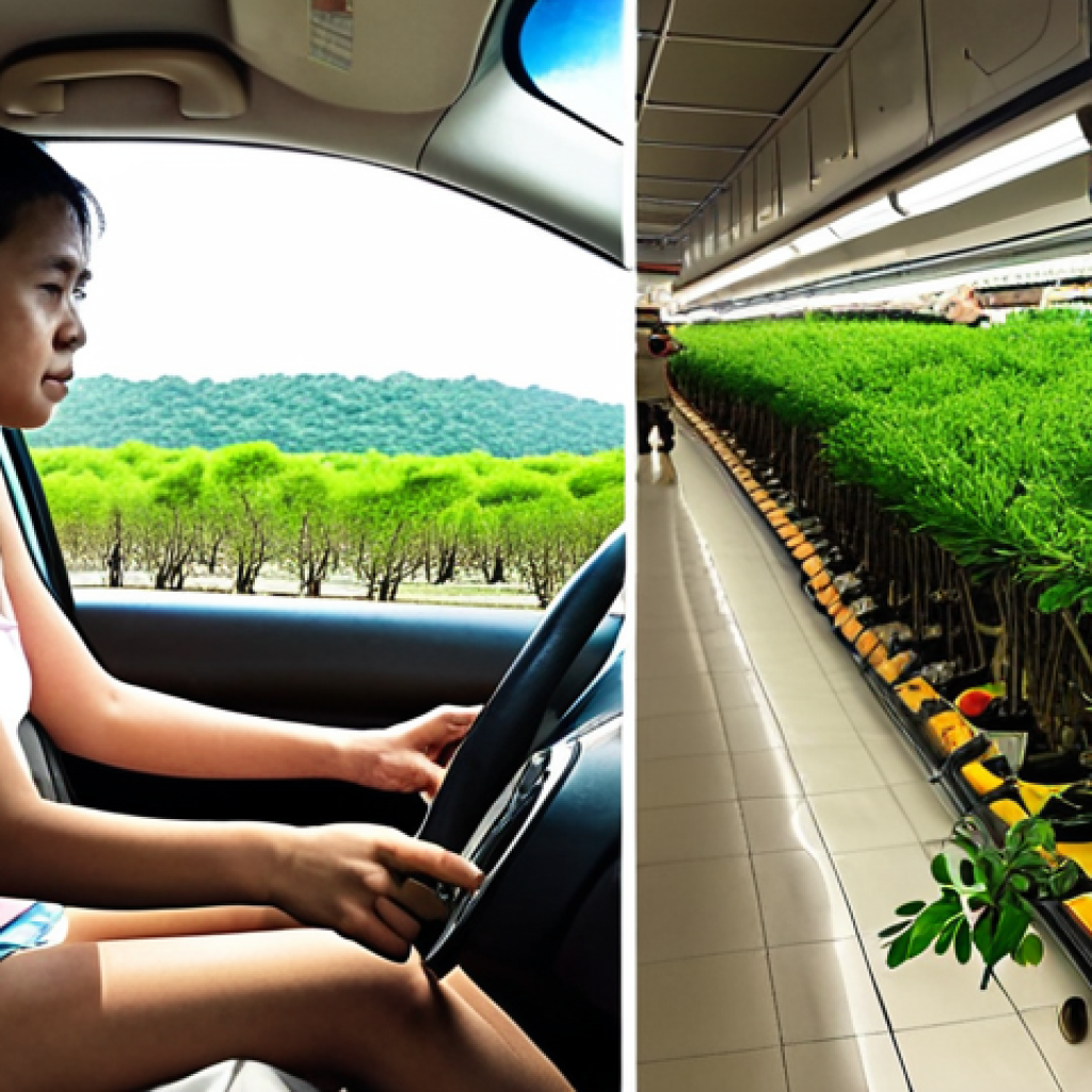 **

A split-screen image: On one side, a modern Malaysian family enjoying everyday activities like driving a car, using air conditioning, and buying groceries in a brightly lit supermarket, but with faint, dark "carbon debt" shadows looming over them. On the other side, the same family plants mangrove saplings on a sunny Malaysian coastline, actively "paying" their carbon debt. The image emphasizes balance and responsibility.

**