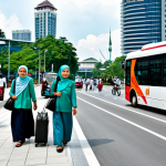 **

A bustling Malaysian city street scene, filled with modern buildings and green spaces. Focus on environmentally friendly elements: electric buses, cyclists, people carrying reusable shopping bags, and solar panels on rooftops. People are fully clothed in modest, everyday Malaysian attire (e.g., baju kurung, batik shirts, modest pants and tops). The overall atmosphere is positive and forward-looking. Safe for work. Appropriate content. Fully clothed. Professional. Perfect anatomy, correct proportions, natural pose, well-formed hands, proper finger count, natural body proportions. High quality.

**